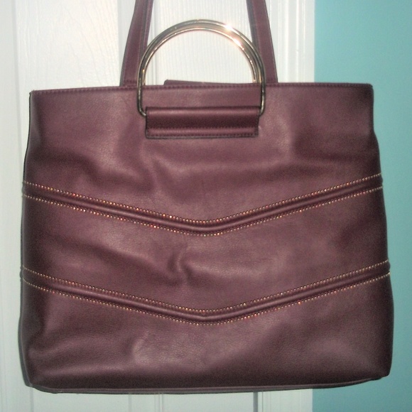 Maroon Faux Leather Handle Tote w/ Shoulder Strap - Picture 3 of 7